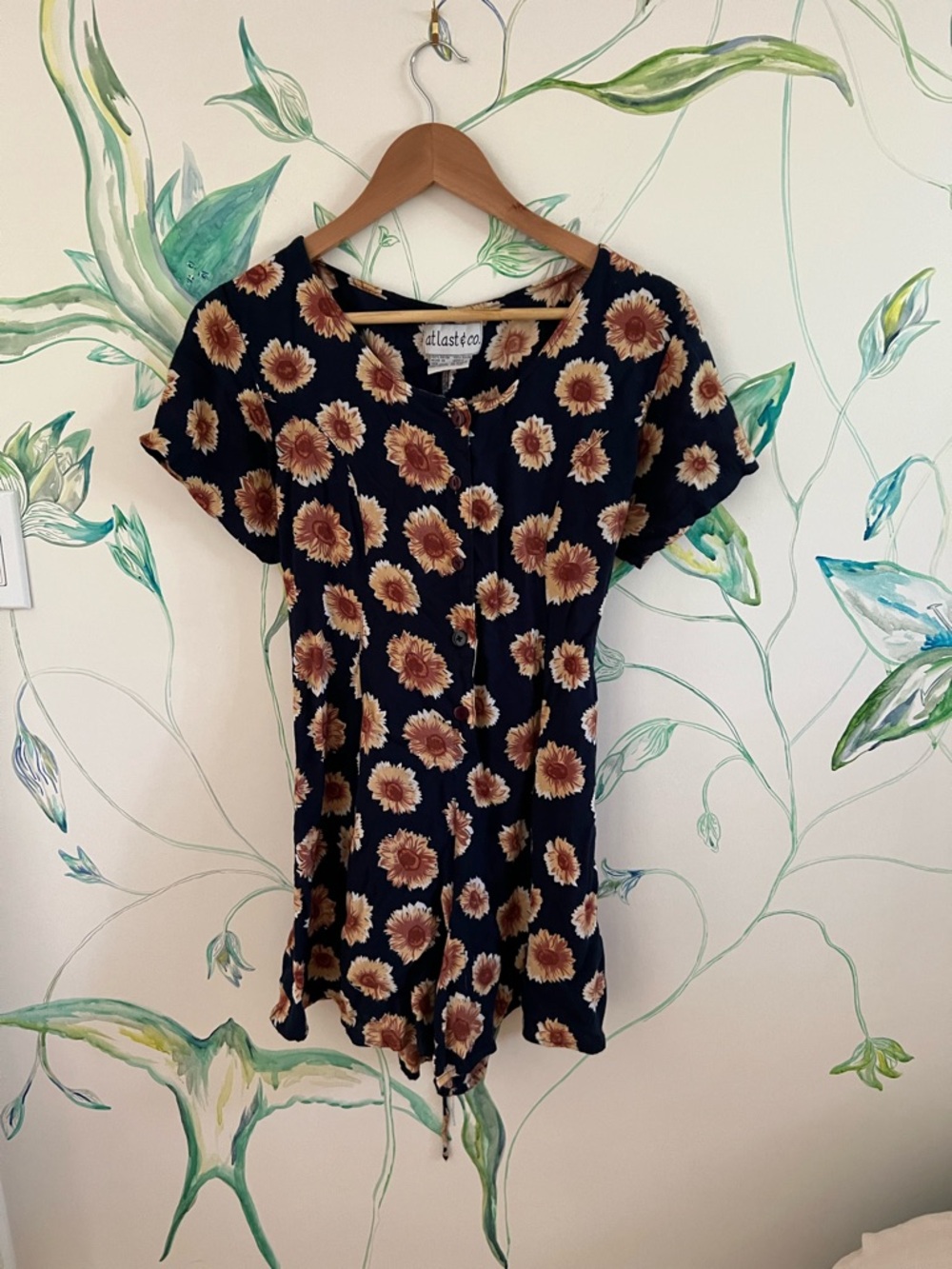 At Last Black Floral Button-Front Women's Romper
